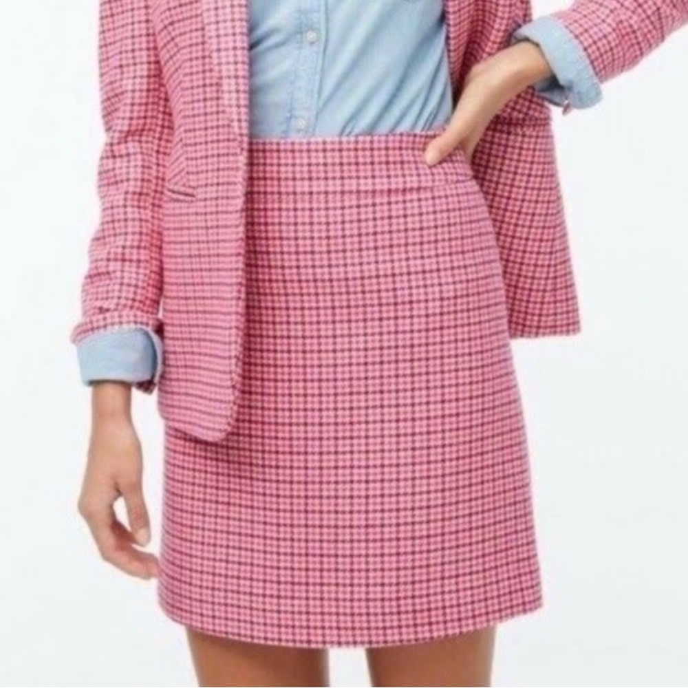 J. Crew Pink‎ Berry Wool Blend Houndstooth Skirt